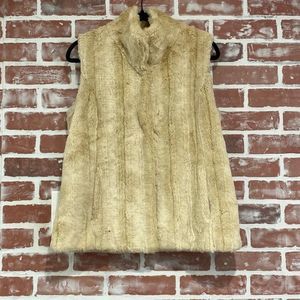 B3 Kristen Blake Womens Light Brown Yellow Reversible Faux Fur Vest Medium